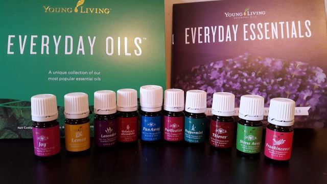 10 different Young Living Essential Oil and products at the top of the table
