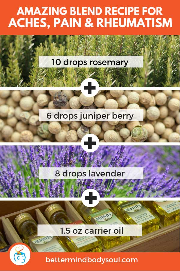 Amazing Blend Recipe For Aches, Pain & Rheumatism. Rosemary + Juniper berry + Lavender + Carrier oil