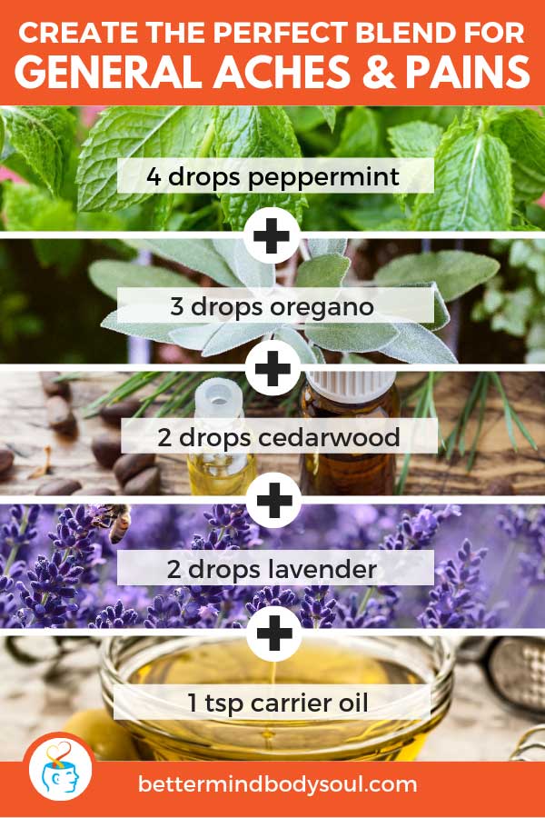 Create The Perfect Blend For General Aches And Pains. Peppermint + Oregano + Cedarwood + Lavender + Carrier oil