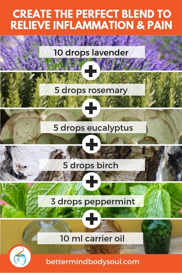 Create The Perfect Blend TO Relieve Inflammation & Pain. Lavender + Rosemary + Eucalyptus + Birch + Peppermint + Carrier Oil