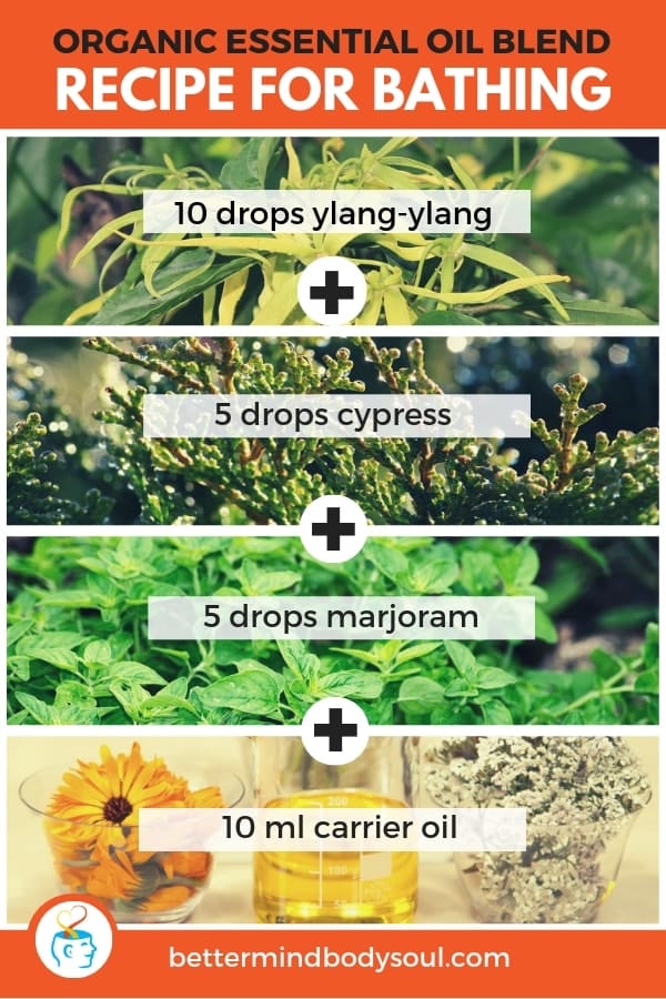 Organic Essential Oil Blend Recipe for Bathing. Ylang-Ylang + Cypress + Marjoram + Carrier oil