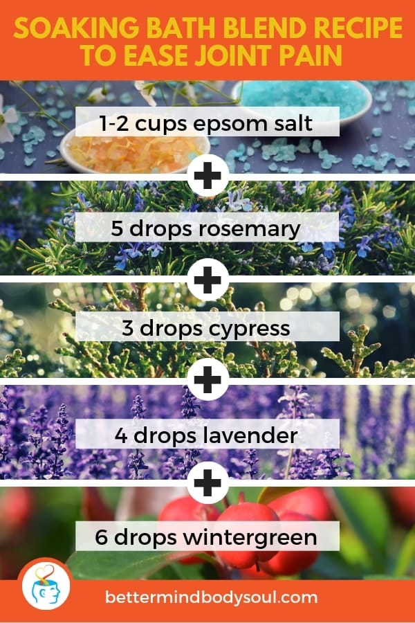 Soaking Bath Blend Recipe to Ease Joint Pain. Epsom Salt + Rosemary + Cypress + Lavender + Wintergreen