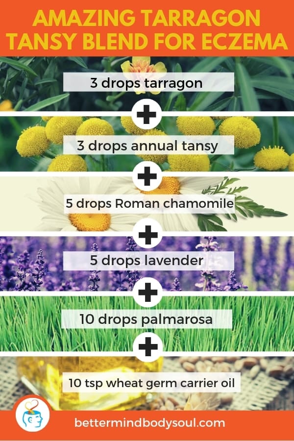 tarragon + annual tansy + Roman chamomile + lavender + palmarosa + wheat germ carrier oil