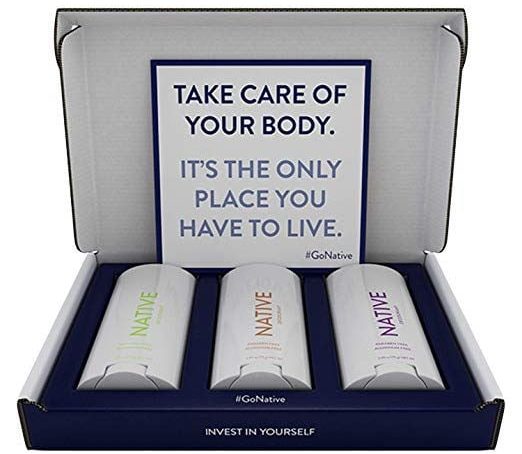 3 Native deodorants in blue box