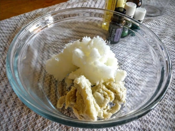 Shea Butter and Coconut Oil together in a glass bowl
