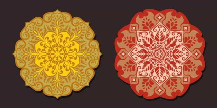 Ethnic decorative rug. Mats for yoga, meditation. Set of mandalas with floral ornaments.