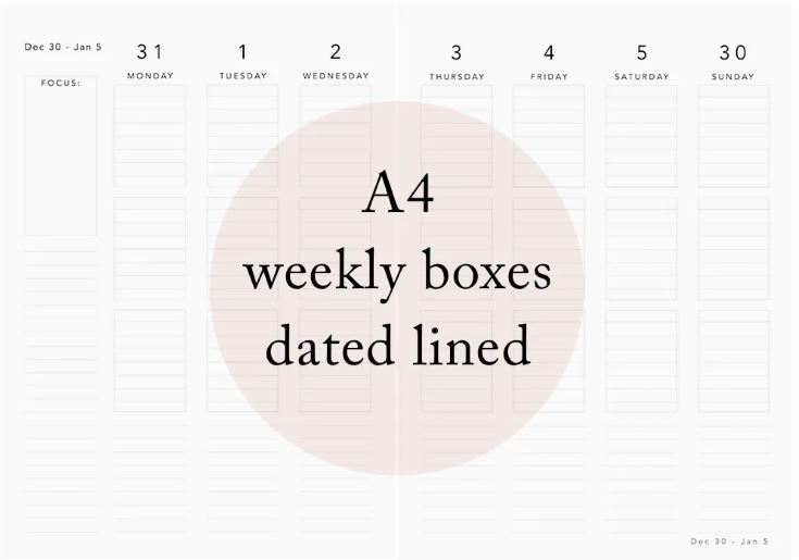 Open Space, A4 weekly boxes dated line journal template