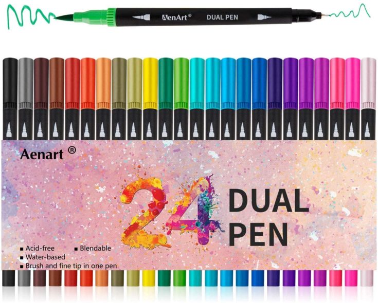 Dual Tip Art Marker Pens Fine Point Journal Pens & Colored Brush Markers for Kid Adult Coloring Books Drawing Planner Calendar Art Projects (24 Colors)